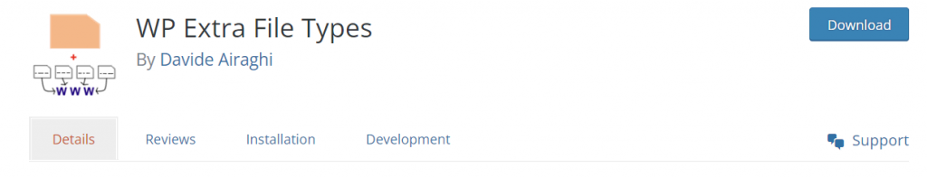 The WP Extra File Types plugin page on wordpress.org