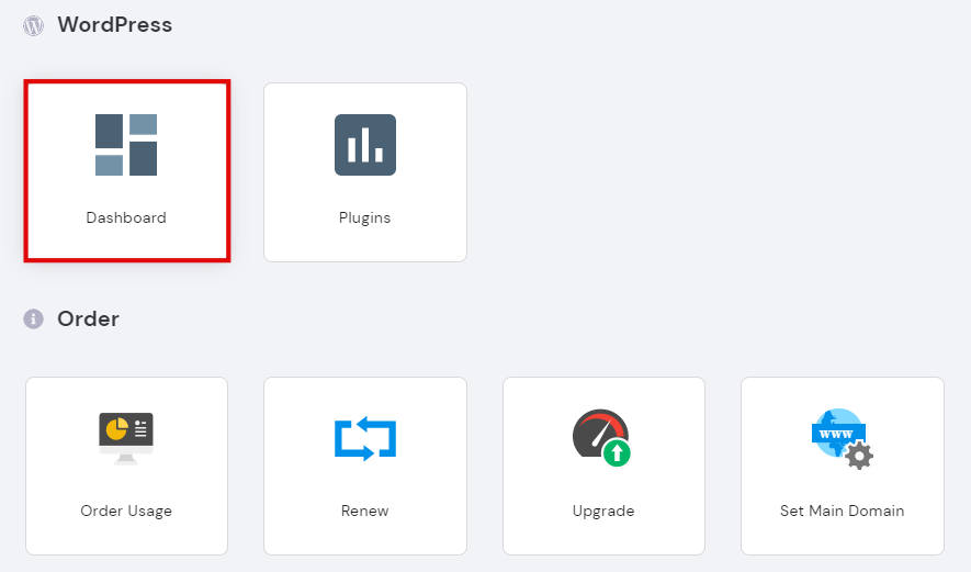 WordPress dashboard icon on hPanel