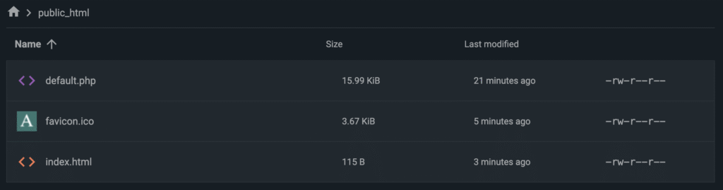 A website's root folder with an index.html and a favicon file