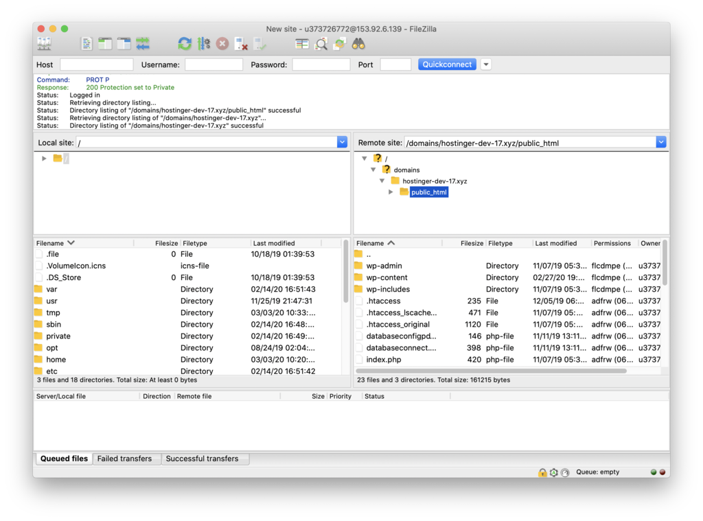 example of a successful site management for a filezilla client