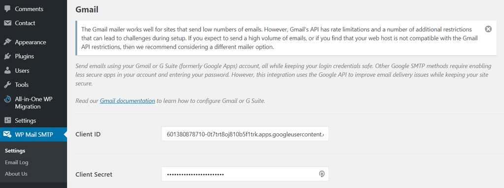 Mengonfigurasi Gmail pada pengaturan WP SMTP Mail