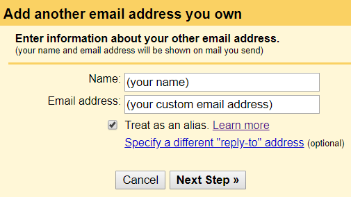 Pop-up pendaftaran email Google SMTP