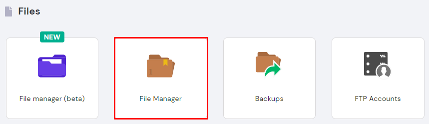 File Manager on hPanel.