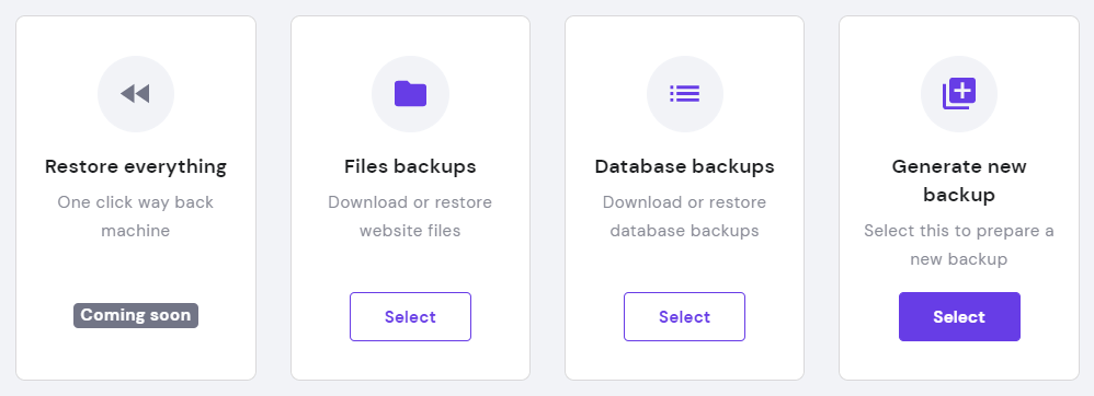 Generating Backups section on hPanel