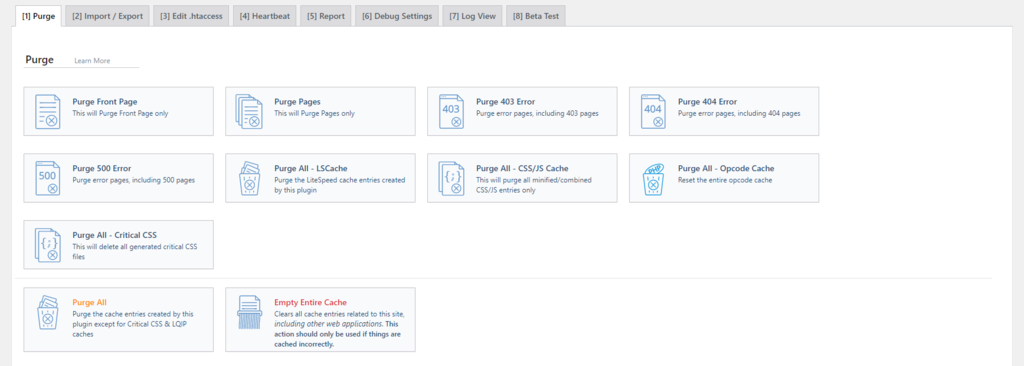 litespeed cache options