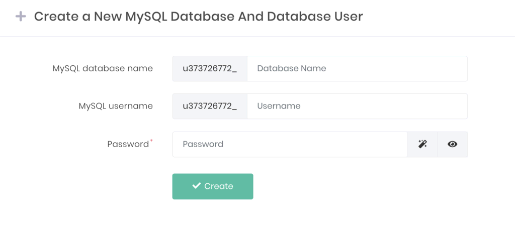 create a new MySQL database and database user in hostingers hpanel including username password 