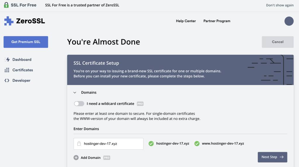 First step in registering for a free ssl certificate