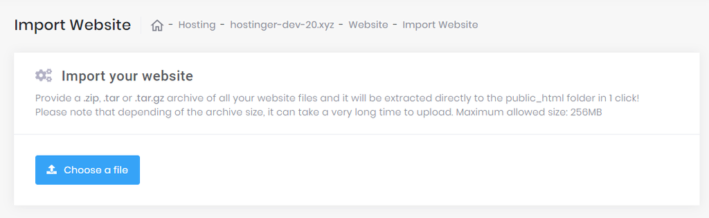 Import website tool in hPanel