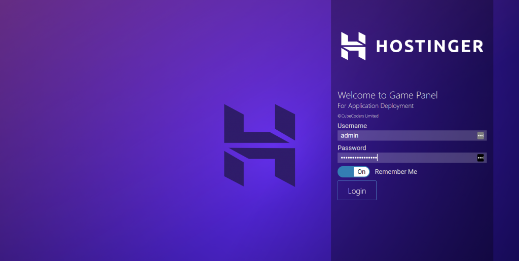 Game Panel login screen.