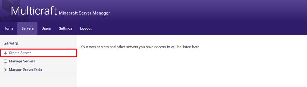 Creazione di un nuovo server in MultiCraft.