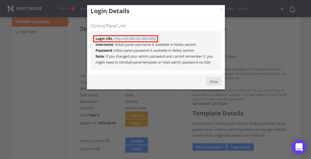 Anteprima dei dettagli di accesso MultiCraft.