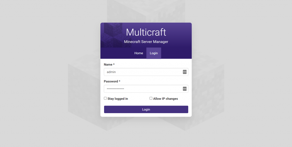 MultiCraft login screen.