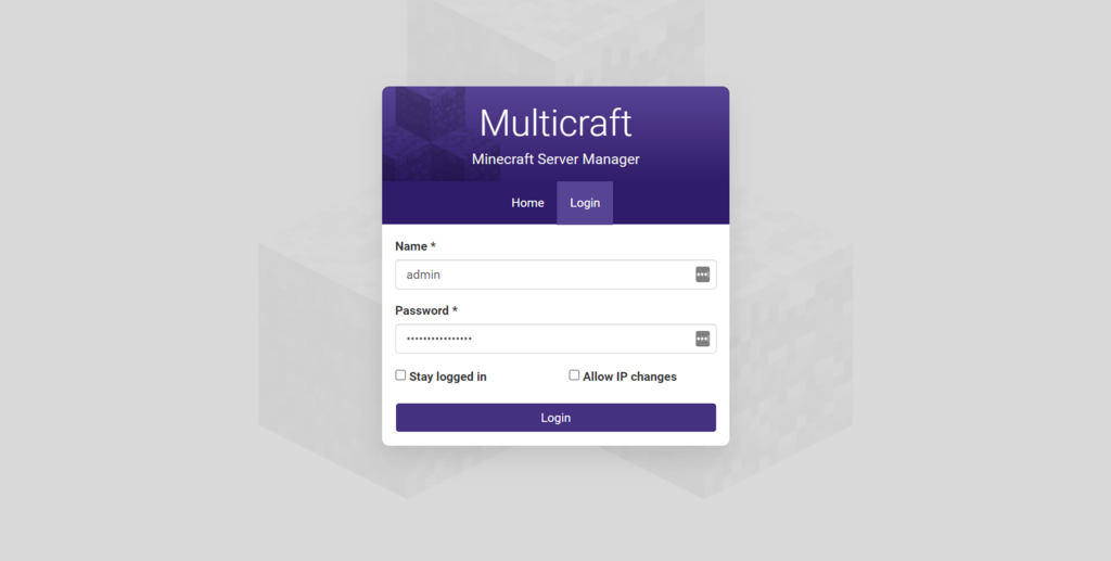 Schermata di accesso MultiCraft.