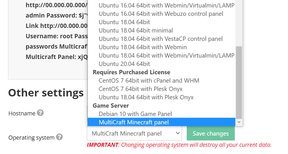 Selecting MultiCraft Minecraft panel option in hPanel.