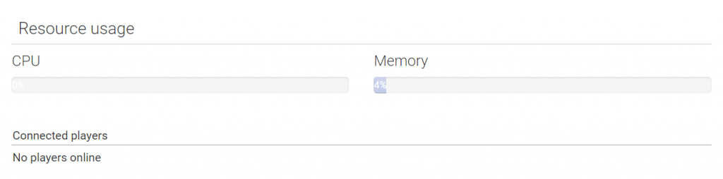 Anteprima dell'utilizzo delle risorse del server MultiCraft.