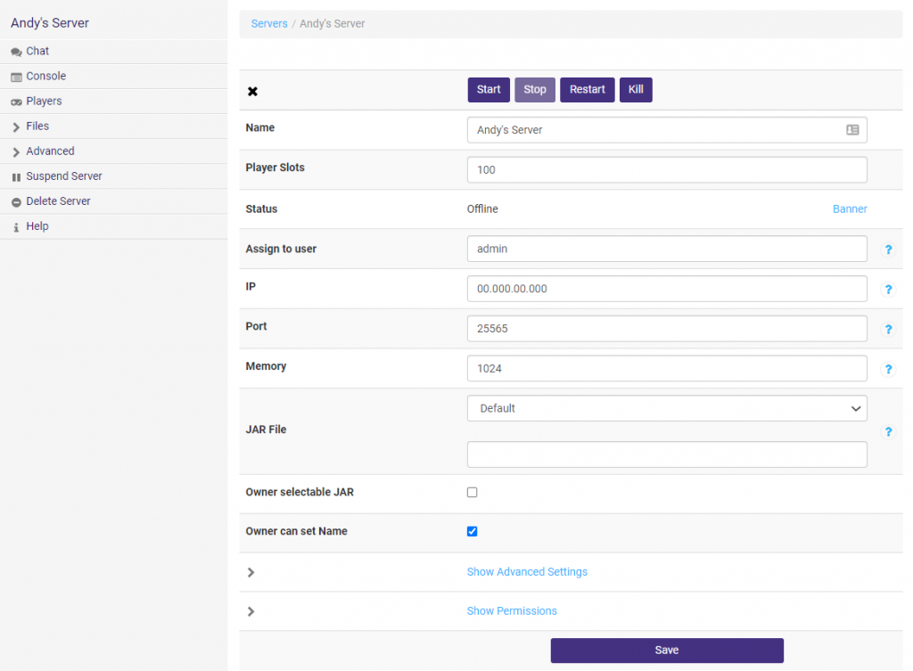 Avvio del server MultiCraft appena creato.