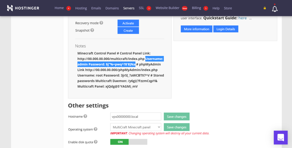 Nome utente e password MultiCraft.