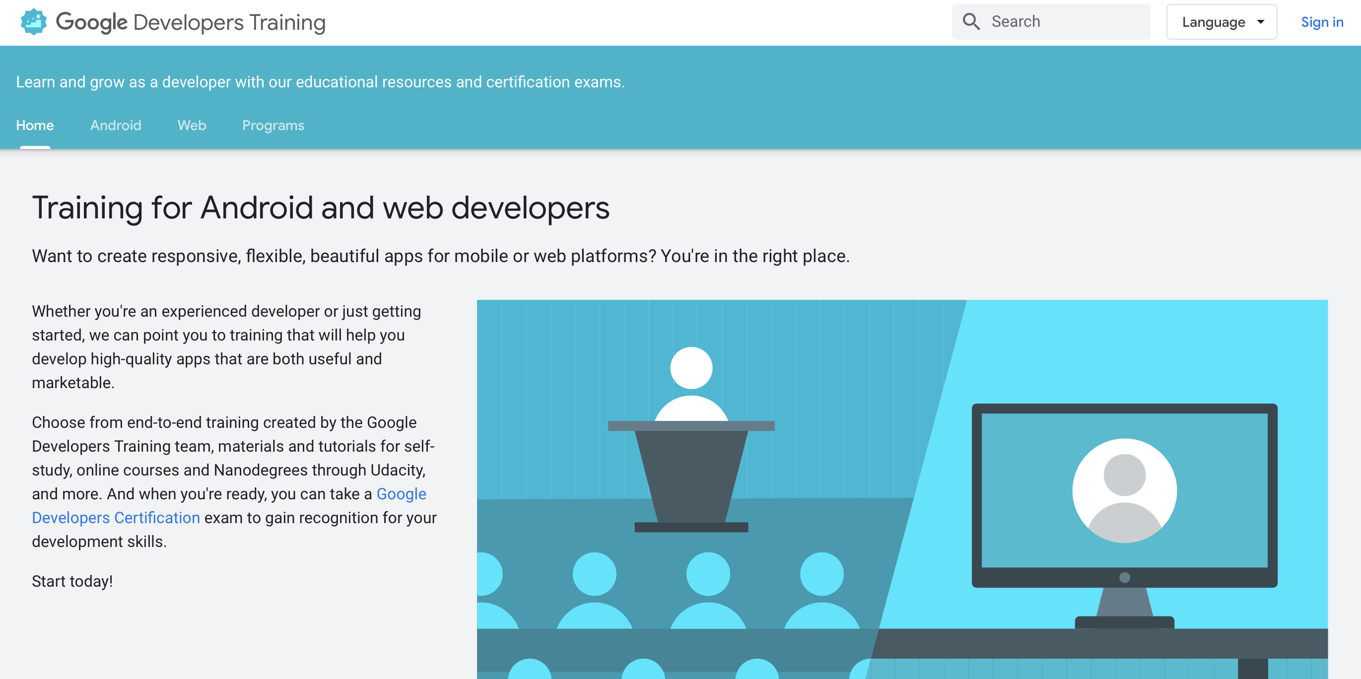 Google Developers Training free online coding programs 