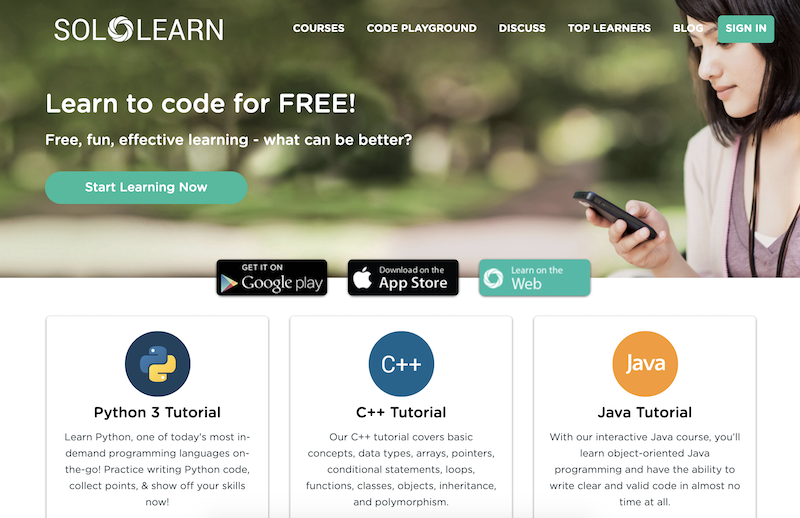 website Solo learn để học code online