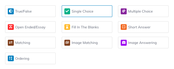 Tutor LMS quiz question types.