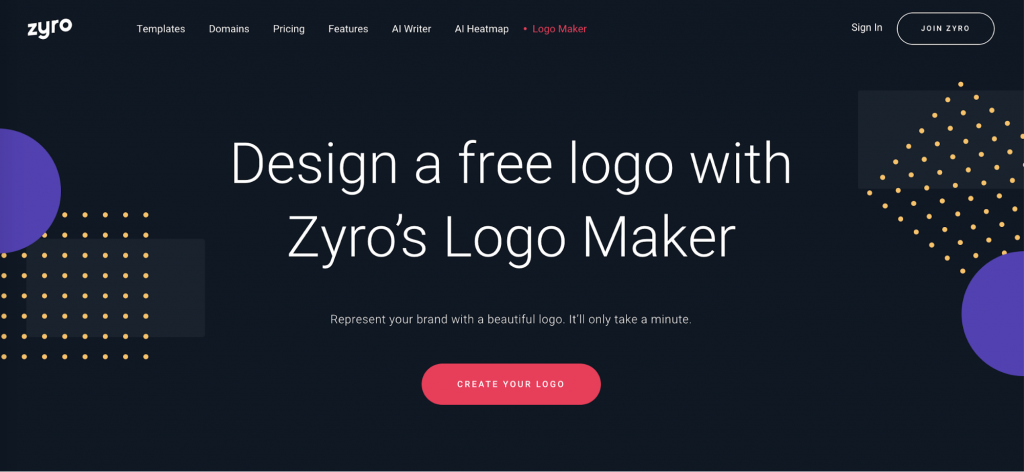 Zyro's Logo Maker landing page