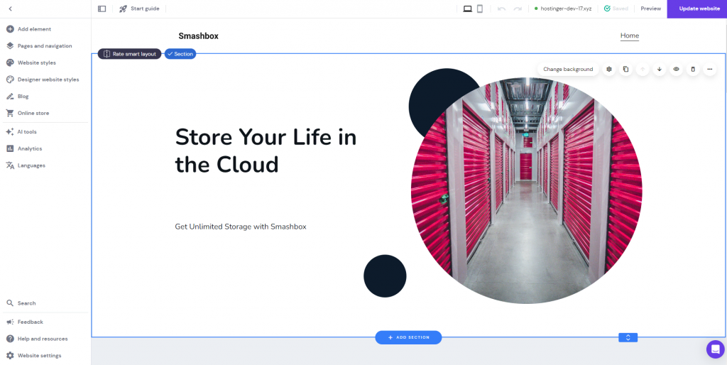 Hostinger Website Builder's editor