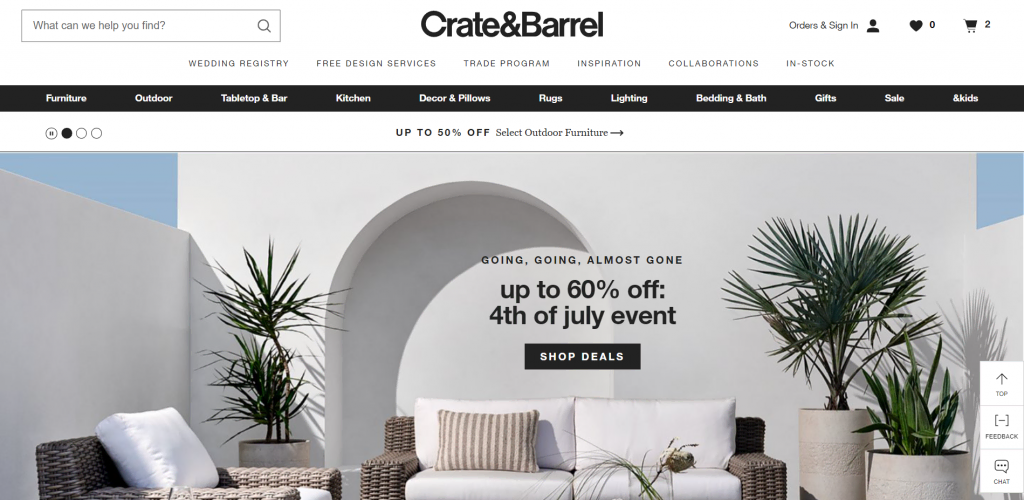 Crate & Barrel's homepage