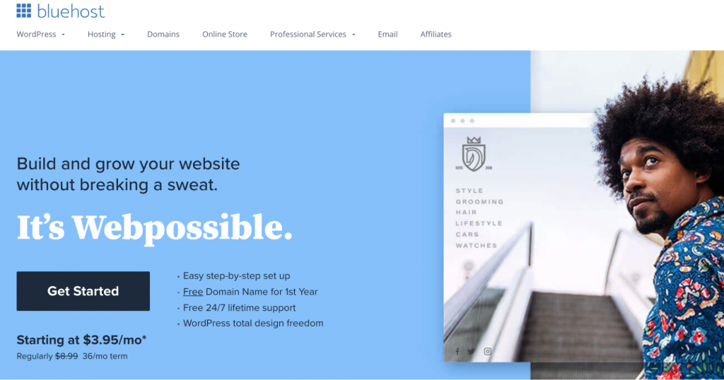 Bluehost landing page "It's Webpossible"
