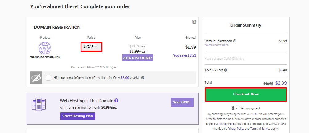 Hostinger checkout screen