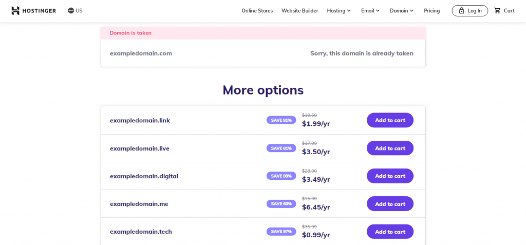 Results of a domain checker search