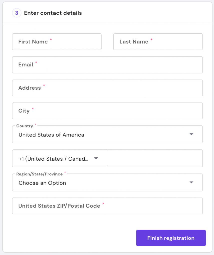Form on Domain Order Setup page