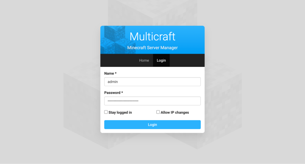 Multicraft login page