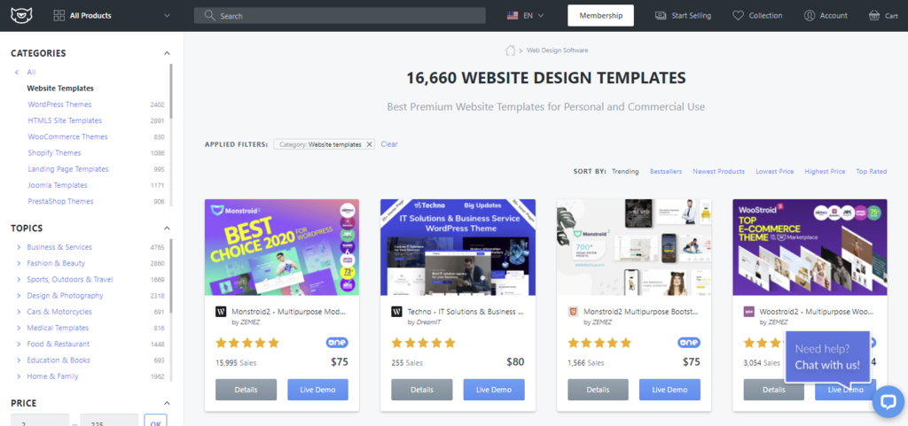 e-commerce web design site do TemplateMonster