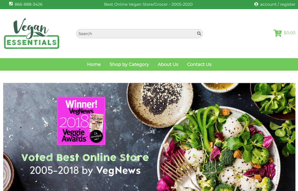 site de e-commerce do Vegan essentials