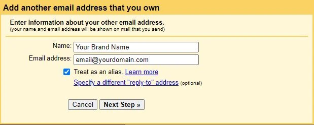 Fill in the form to add your email to Gmail.