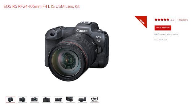 Images options on Canon's product page