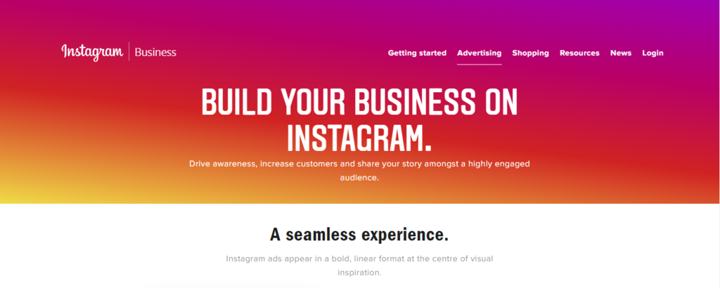 Página inicial de publicidade paga do Instagram