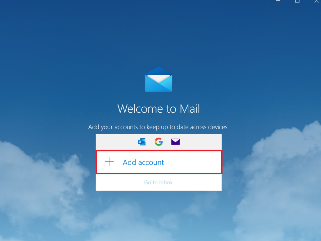 "Welcome to Mail" window in Mail on Windows.