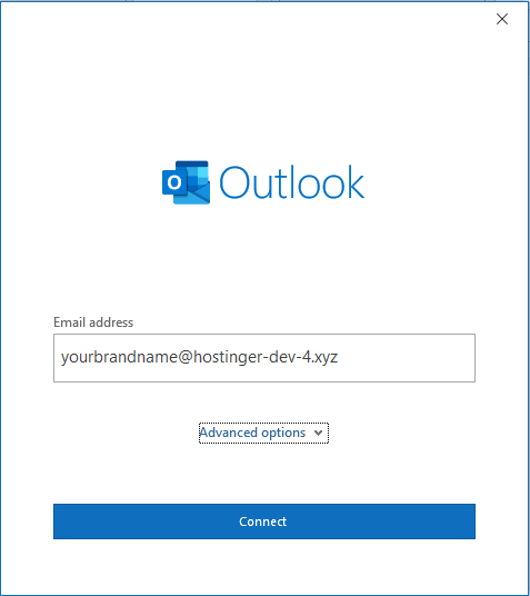 Connecting to a email account in Outlook on Windows.