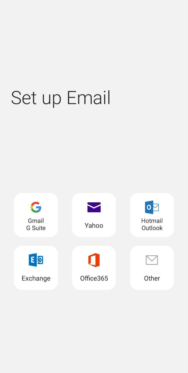 Setting up an email account in Samsung Email.