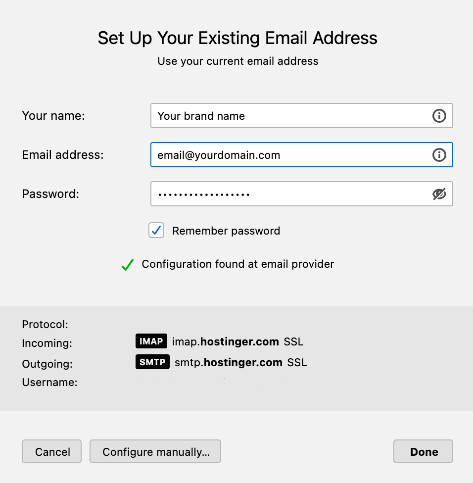 Email setup on Thunderbird
