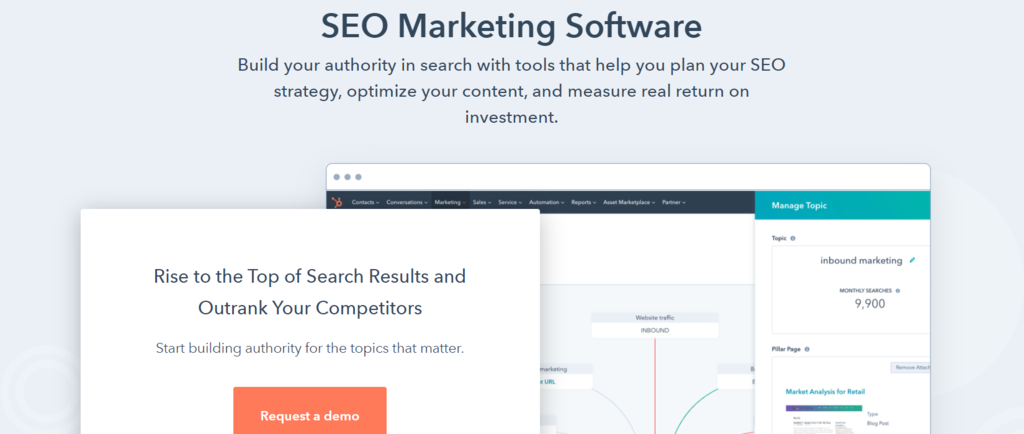 Hubspot SEO marketing software homepage