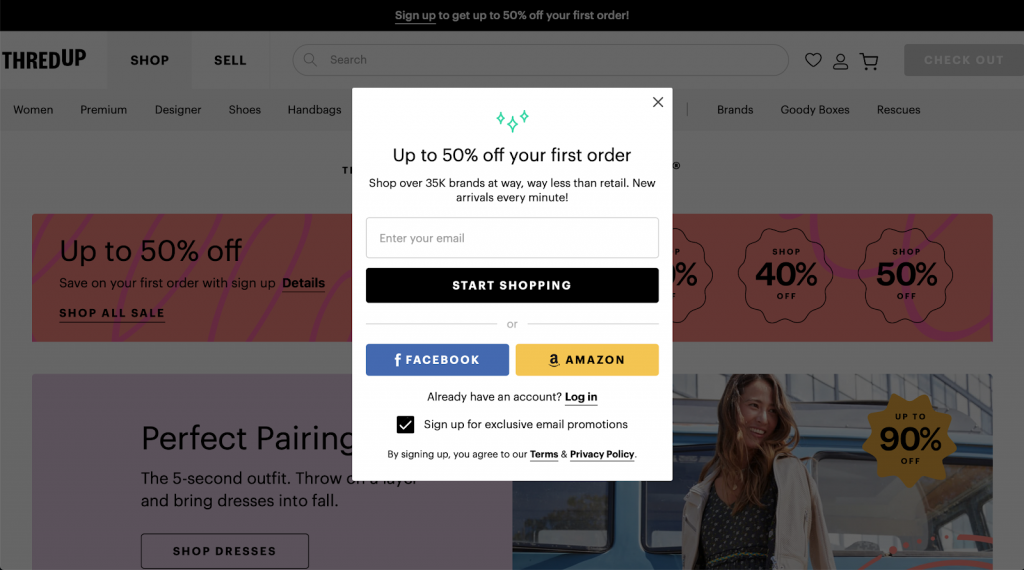 thredUP ví dụ popUP