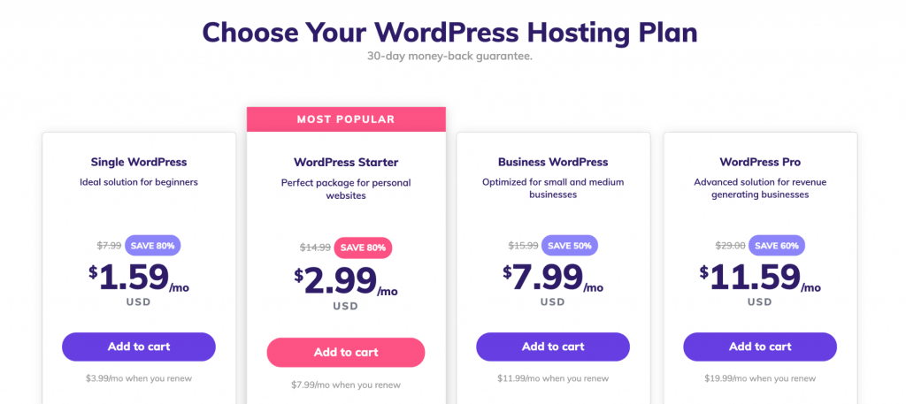 Hostinger's WordPress hosting plans