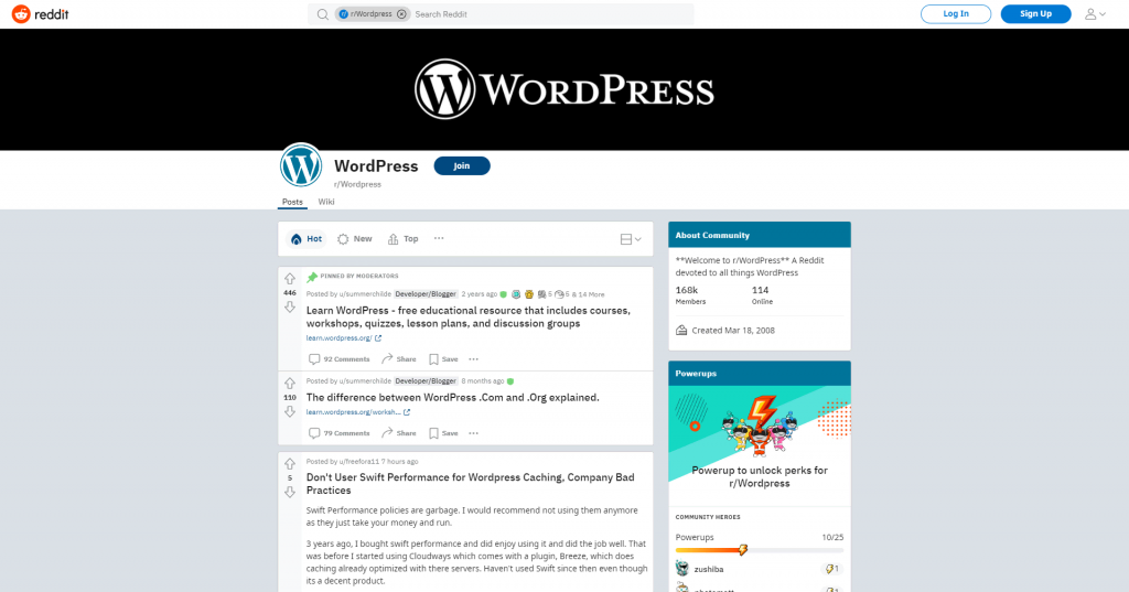 WordPress subreddit page
