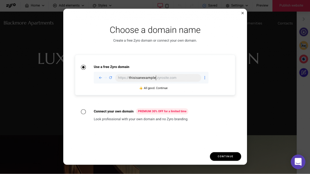 Screenshot showing how to choose a domain name