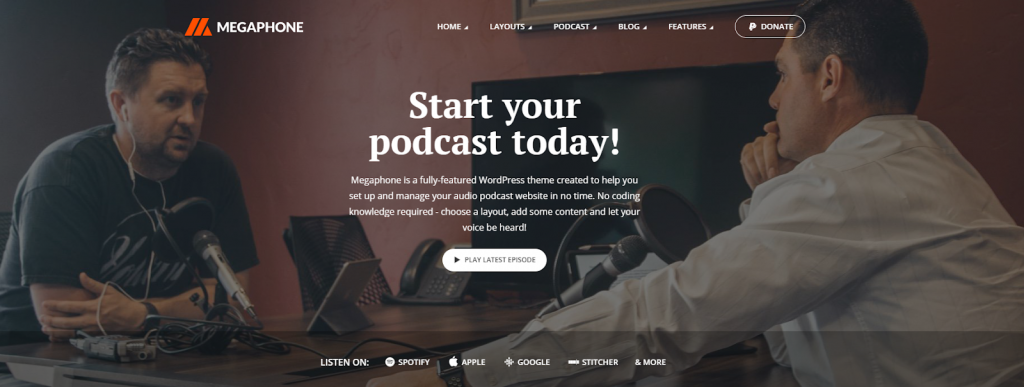 Megaphone, a premium WordPress theme for podcasts