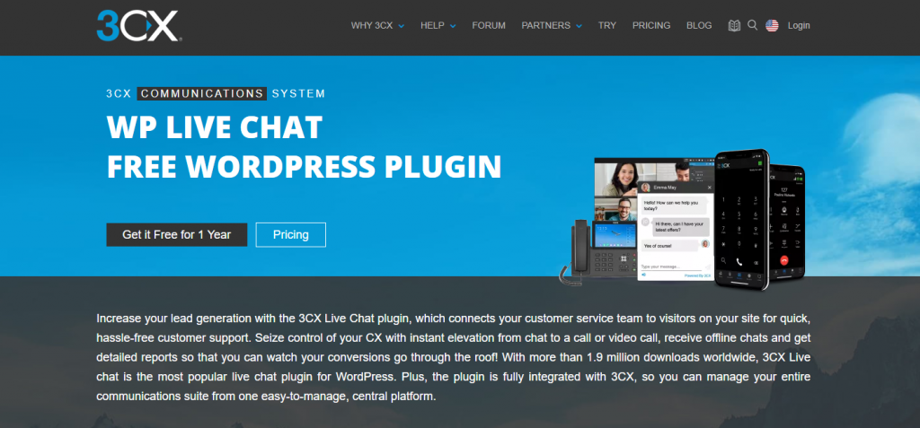 WP Live Chat by 3CX plugin homepage.