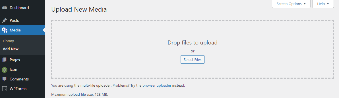 Uploading New Media in the WordPress dashboard