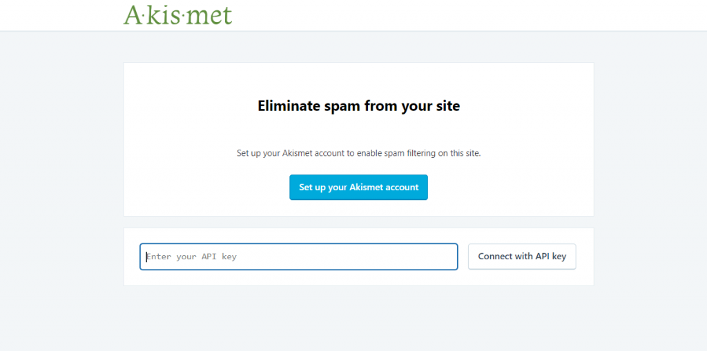 Fill out Akismet's API key in the provided field